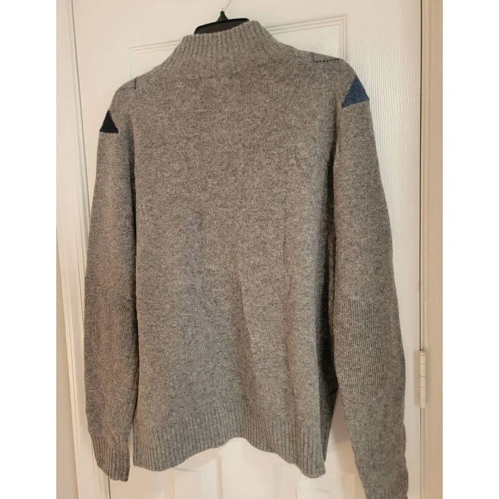 J.Crew Wool Argyle Grey Blue Sweater 1/2 Zip L